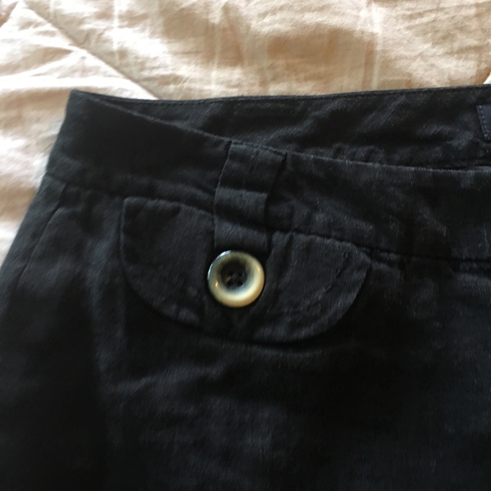 Banana Republic Martin Linen Blend Black Pants with Button Detail Size 4 Long